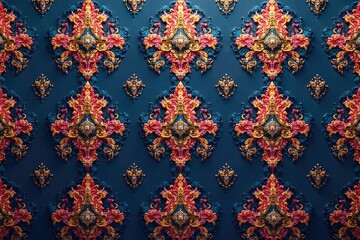 Symmetrical arabesque damask, repeating ogee shapes, classical, art, tapestry