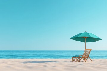 Beach scene with umbrella and chair