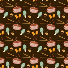 Cooking Ramen Cute Seamless Pattern Background Wallpaper Fabric Textile