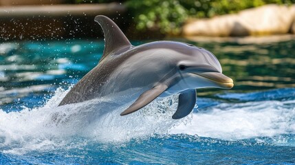 Fototapeta premium Bottlenose Dolphin Leaping from Ocean Waves