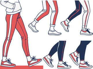 female legs in red shoes. Stylish Walking Legs Graphic Design for Apparel Branding and Logos