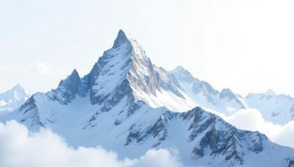 Obraz premium White snow covered mountain peak, pristine white background, snow, white