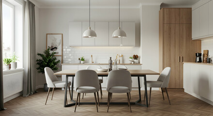 Modern Minimalist Kitchen Interior with Elegant Dining Area Design