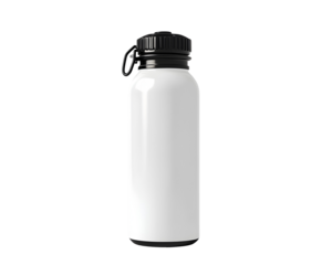 White Metal Water Bottle with Black Lid - Hydration Drink Container Mockup