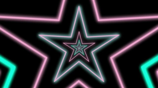 Neon pink and blue infinite star tunnel