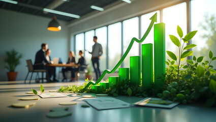Business Discussion with Green Growth Bar Graph