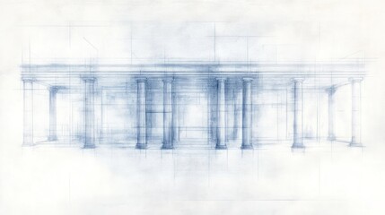 Classical colonnade blueprint architectural sketch