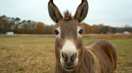 Fototapeta premium Friendly Donkey in Autumnal Field