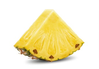 Pineapple wedge with yellow flesh and green rind isolated on white background