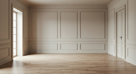 Obraz premium Elegant Empty Room with Warm Wooden Floor and Soft Natural Light