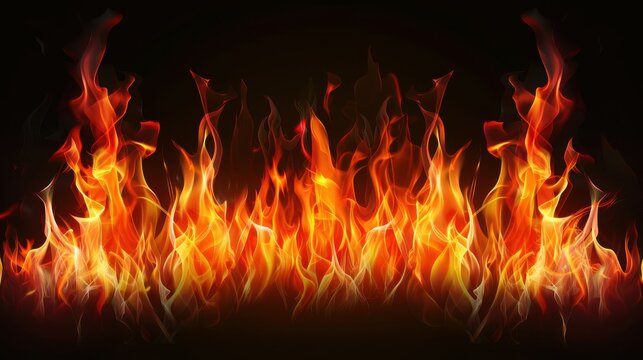 Realistic flames on black background &ndash; fire texture or dramatic burning element