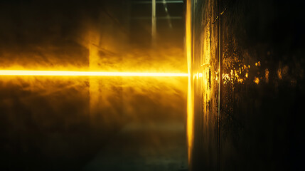 A yellow line is projected on a wall