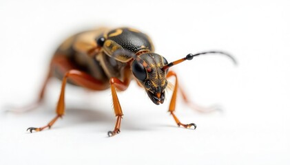 Close-up of a single insect on pure white background, vibrant, weevil, arthropod