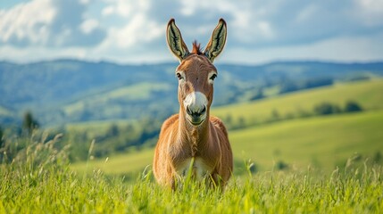Curious Donkey in a Summer Pasture