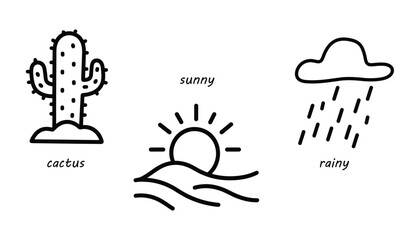 Fototapeta premium Weather icons featuring cactus sunny and rainy day symbols