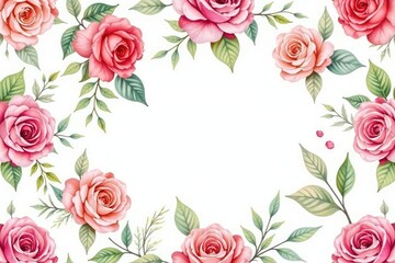 Delicate watercolor roses & leaves, repeating seamlessly , floral, plant
