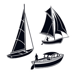 boat silhouette vector set 