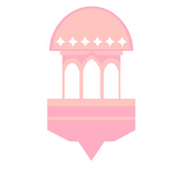 A stylized pink dome featuring white geometric stars and arched openings, merging cultural aesthetics with architectural symmetry and elegance.