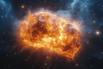 Obraz premium Radiant supernova explosion with vivid nebula, sparkling stars. Ideal for space exploration, science fiction, astronomy, educational content, and cosmic backgrounds.
