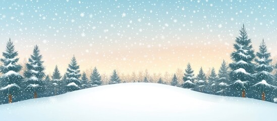winter landscape with snow-covered ground and dense fir forest, creating a serene and picturesque scene, perfect for seasonal greetings and holiday backgrounds