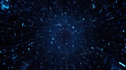 Abstract blue sphere with light trails and particles