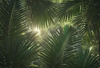 Fototapeta premium Intricate palm fronds, rich emerald hues, sunlight filtering through , design, sunlight, palm
