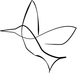 Obraz premium Minimalist one-line drawing of a hummingbird in flight, black lines on a white background.