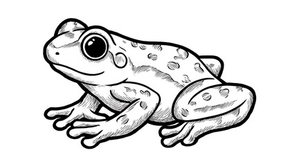 Naklejka premium Cute Cartoon Frog Illustration with Black White Sketch.