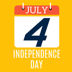 US Independence Day, July 4th. with calendar date 4. vector illustration.
