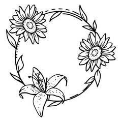 decorative flower circle line art
