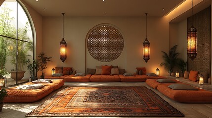 Islamic inspired majlis room interior space high resolution image