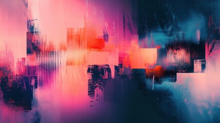 Naklejka premium Abstract Image with Blocks and Lines of Pink, Orange, Red, and Blue Hues.