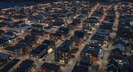 Fototapeta premium Night Cityscape Aerial View of Buildings and Streets