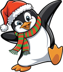 Obraz premium Cute Penguin with Santa Hat Vector