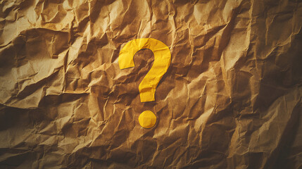 Yellow Question Mark on Crumpled Brown Paper Bag