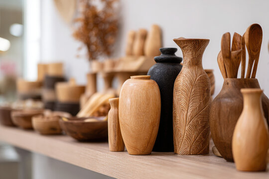 collection of exquisite handmade wooden souvenirs displayed beautifully
