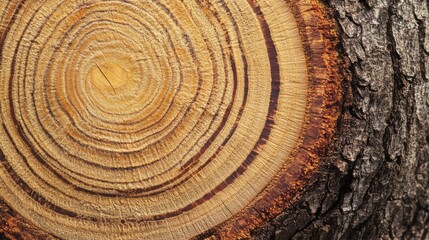 Naklejka premium Cut Tree Trunk with Growth Rings and Bark Detail