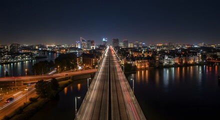 Fototapeta premium Bridge at Night with City Lights