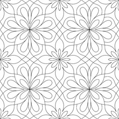 Seamless Black and White Floral Geometric Pattern Hand Drawn Line Art Background