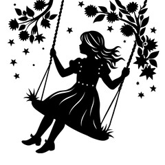 Child Swinging Silhouette Vector