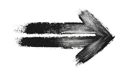 Png of A dynamic black and white arrow brushstroke, symbolizing progress and direction, against a solid black background.