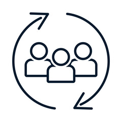 Concept partnership in teamwork, team interaction. Vector linear icon isolated on white background.