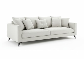 Fototapeta premium Modern Light Grey Fabric Sofa with Black Legs Comfortable Living Room Furniture Home Couch Decor