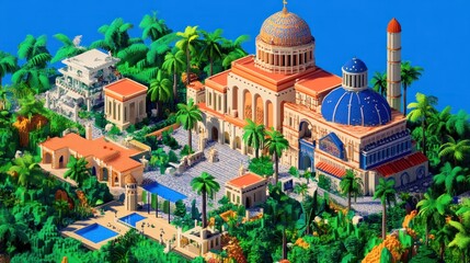 Obraz premium Luxury oasis resort with tropical greenery