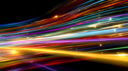 Colorful Light Streaks Showing Speed and Energy Representing Movement and Digital Creativity