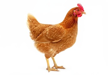 Fototapeta premium Brown Hen Chicken Farm Animal Poultry Bird Rural Scene Domestic Eggs Avian Image Stock Nature