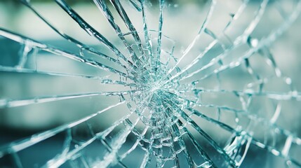 Shattered Glass Pane with Radial Cracks
