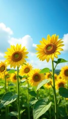 Obraz premium Tall sunflowers sway gently in a breeze, idyllic summer scene , botanical, breeze