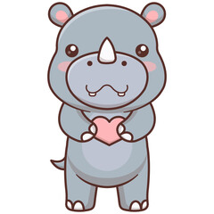 Cute Baby Rhino Character. Isolated Vector Cartoon Illustration.