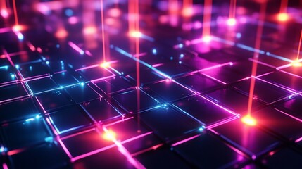 Fototapeta premium Futuristic Data Transmission Network with Neon Grids and Laser Beams